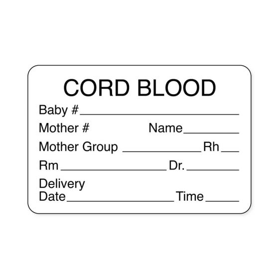 Lab Communication Label (Paper, Permanent) Cord Blood Baby  3"x2" White - 500 per Roll