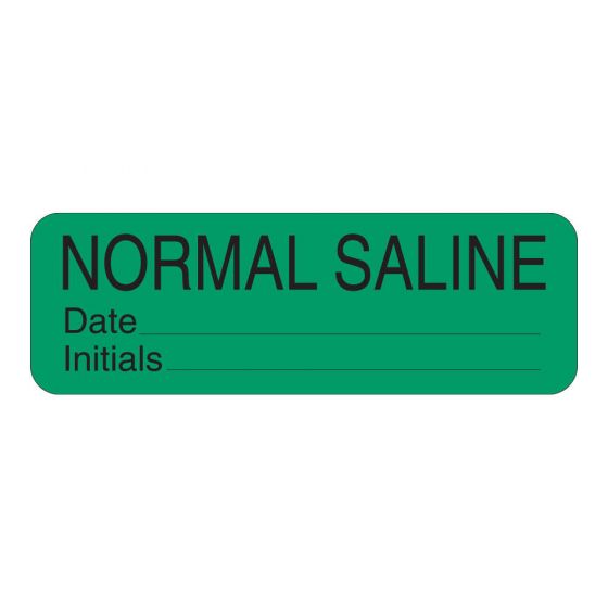 Label Paper Permanent Normal Saline 1 1/2" x 1/2", Green, 1000 per Roll