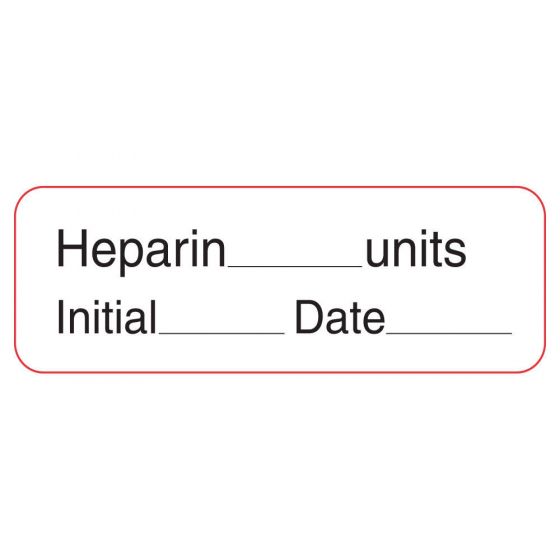 Label Paper Permanent Heparin ___ Units  1 1/2"x1/2" White with Red 1000 per Roll