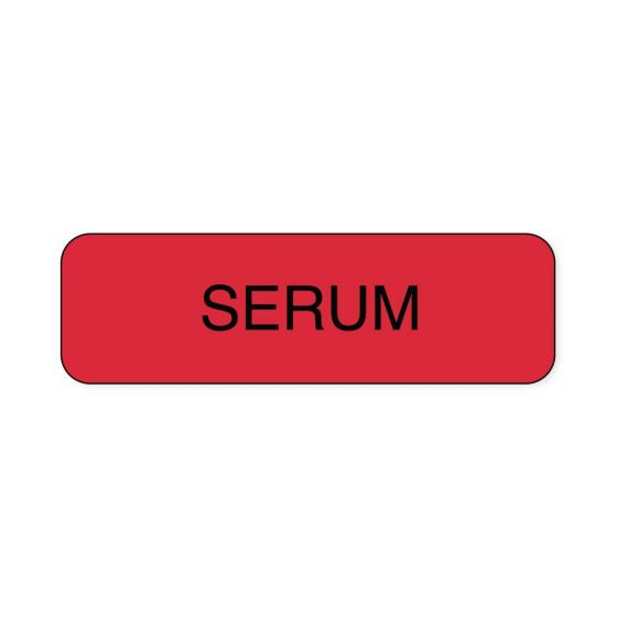 Lab Communication Label (Paper, Permanent) Serum 1 1/4"x3/8" Fluorescent Red - 1000 per Roll