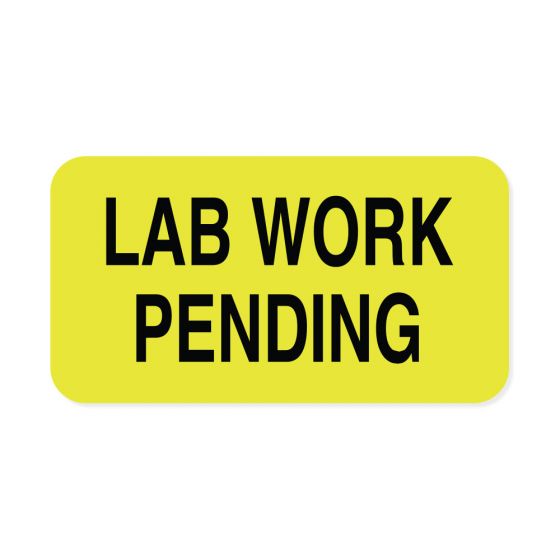 Lab Communication Label (Paper, Permanent) Lab Work Pending  1 5/8"x7/8" Fluorescent Yellow - 1000 per Roll