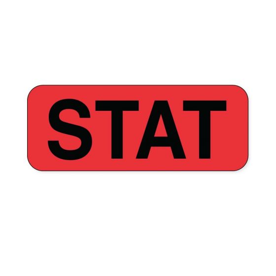 Lab Communication Label (Paper, Permanent) Stat  2 1/4"x7/8" Fluorescent Red - 1000 per Roll