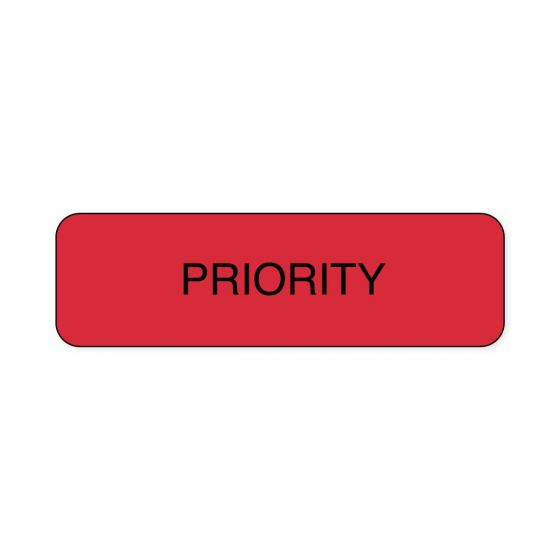 Lab Communication Label (Paper, Permanent) Priority  1 1/4"x3/8" Fluorescent Red - 1000 per Roll