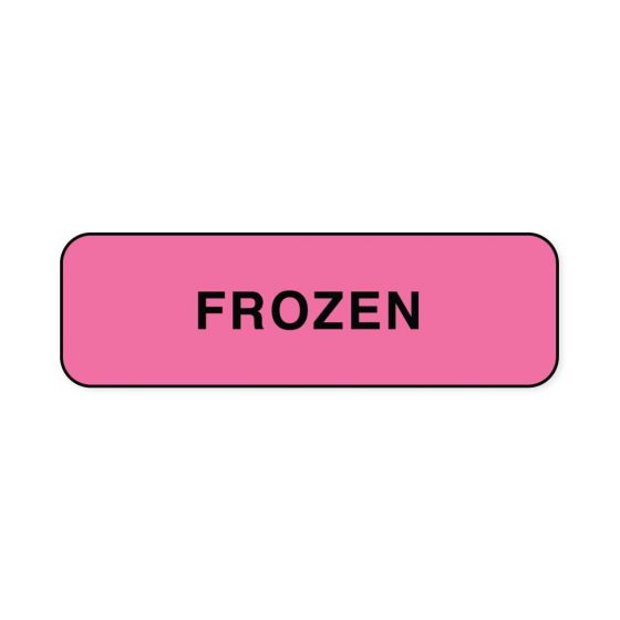 Lab Communication Label (Paper, Permanent) Frozen  1 1/4"x3/8" Fluorescent Pink - 1000 per Roll