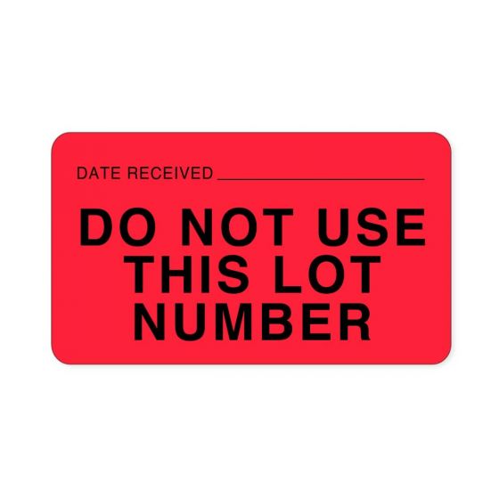 Lab Communication Label (Paper, Permanent) Date Received  3"x1 3/4" Fluorescent Red - 500 per Roll