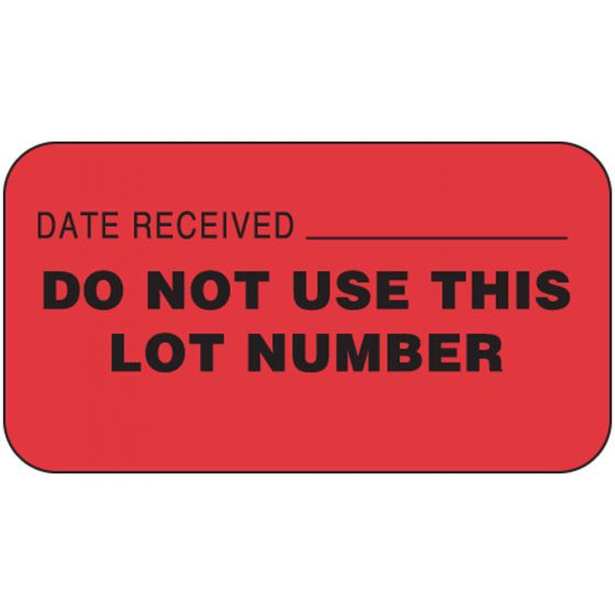 Lab Communication Label (Paper, Permanent) Date Received 1 5/8"x7/8" Fluorescent Red - 1000 per Roll