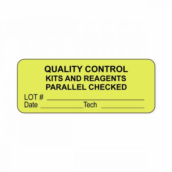Lab Communication Label (Paper, Permanent) Quality Control Kits  2 1/4"x7/8" Fluorescent Yellow - 1000 per Roll