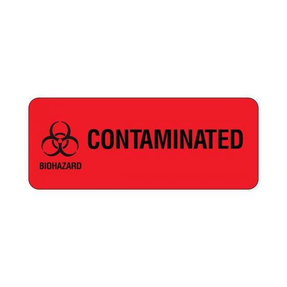 Hazard Label (Paper, Permanent) Biohazard  5"x2" Fluorescent Red - 250 Labels per Roll