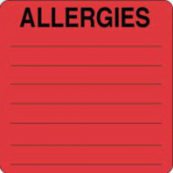 Label Paper Permanent Allergies  2 1/2"x2 1/2" Fl. Red 500 per Roll