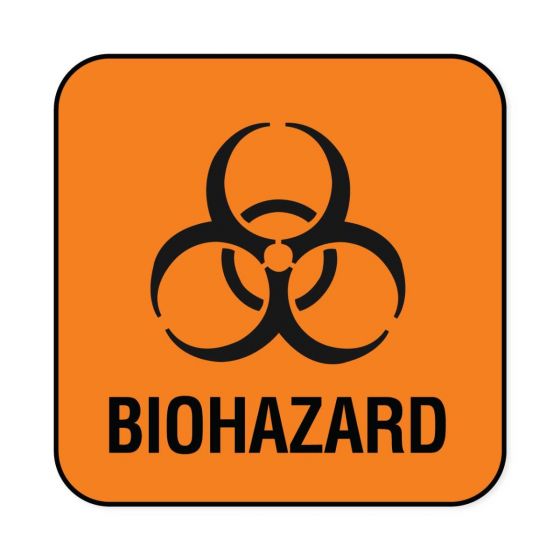 Hazard Label (Paper, Permanent) Biohazard  1"x1 Fluorescent Orange - 1000 Labels per Roll