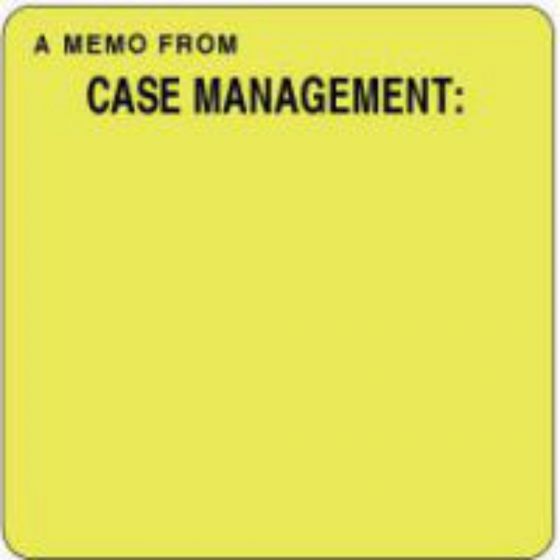 Label Paper Removable A Memo From Case Management 2 1/2" x 2 1/2", Fl. Yellow, 500 per Roll