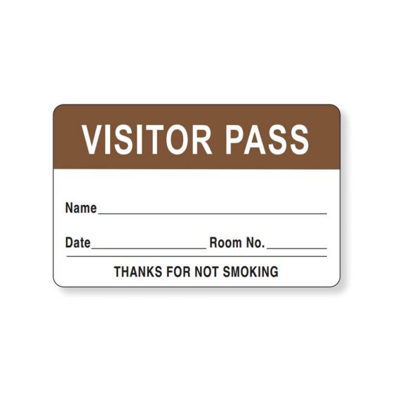Visitor Pass Label Paper Removable "Visitor Pass Name" 1-1/2" Core 2-3/4" x 1-3/4" Brown, 1000 per Roll