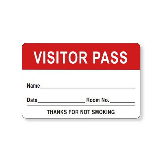 Visitor Pass Label Paper Removable "Visitor Pass Name" 1-1/2" Core 2-3/4" x 1-3/4" Red, 1000 per Roll