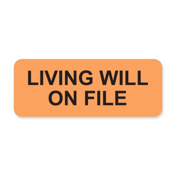 Label Paper Removable Living Will On File   2 1/4" X 7/8" Fl. Orange 1000 Per Roll