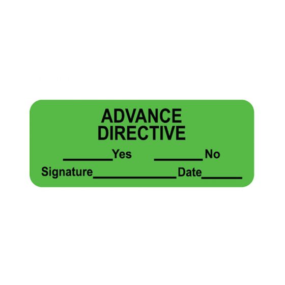 Label Paper Permanent Advance Directive   2 1/4" X 7/8" Fl. Green 1000 Per Roll
