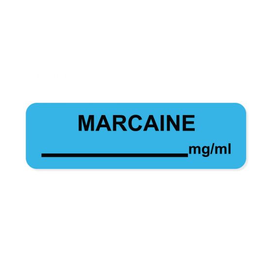 Anesthesia Label (Paper, Permanent) Marcaine mg/ml 1-1/4" x 3/8" Blue - 1000 per Roll