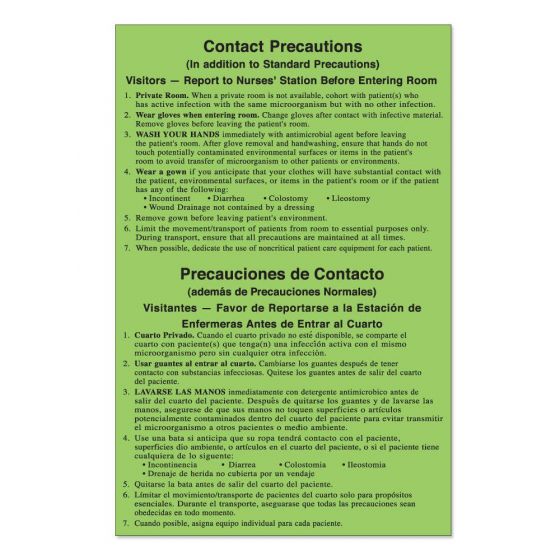 Label Paper Removable Contact Precautions 5 1/4" x 8", Fl. Green, 50 per Package