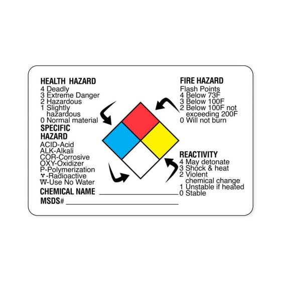 Hazard Label (Paper, Permanent) Healthhazard 3"x2 White - 500 Labels per Roll