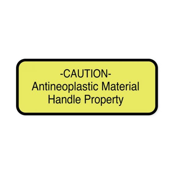 Hazard Label (Paper, Permanent) Caution Antineoplastic  2 1/4"x7/8" Fluorescent Yellow with Black - 1000 Labels per Roll
