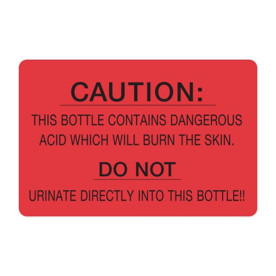 Lab Communication Label (Paper, Permanent) Caution: This Bottle  4"x2 5/8" Fluorescent Red - 500 per Roll