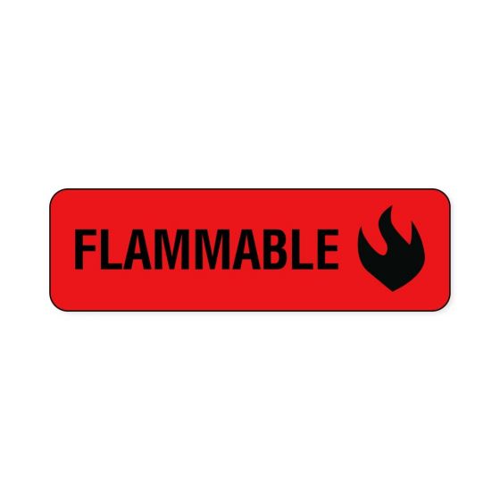 Hazard Label (Paper, Permanent) Flammable  2 7/8"x7/8" Fluorescent Red - 1000 Labels per Roll