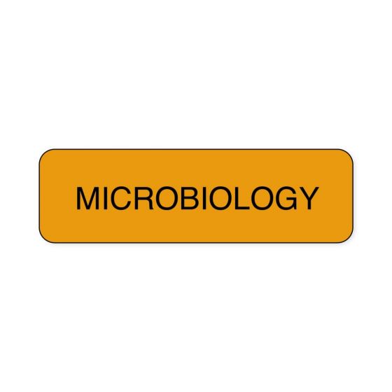 Lab Communication Label (Paper, Permanent) Microbiology  1 1/4"x3/8" Fluorescent Orange - 1000 per Roll