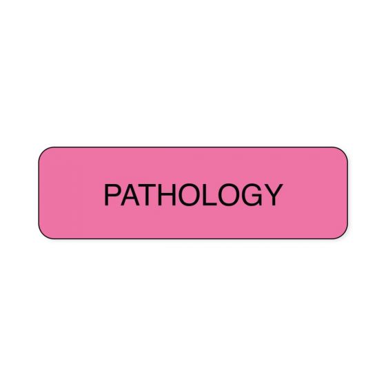 Lab Communication Label (Paper, Permanent) Pathology  1 1/4"x3/8" Fluorescent Pink - 1000 per Roll