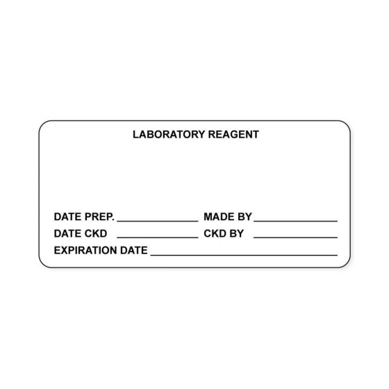 Hazard Label (Paper, Permanent) Laboratory Reagent  4"x2 1/8" White - 250 Labels per Roll