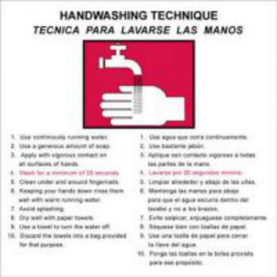 Label Paper Permanent Handwashing Technique  6"x6 White 50 per Package