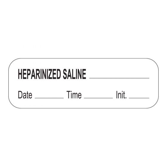 Anesthesia Label with Date, Time & Initial (Paper, Permanent) Heparinized Saline 1 1/2" x 1/2" White - 1000 per Roll