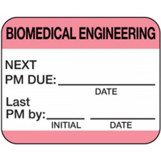 Label Self-Laminating Paper Permanent Biomedical Engineering 1-1/2" Core 1-1/4" x 1 Pink, 1000 per Roll