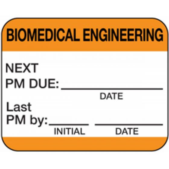 Label Self-Laminating Paper Permanent Biomedical Engineering 1-1/2" Core 1-1/4" x 1 Orange, 1000 per Roll