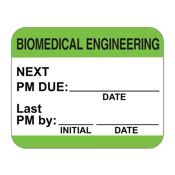 Label Self-Laminating Paper Permanent Biomedical Engineering 1-1/2" Core 1-1/4" x 1 Green, 1000 per Roll