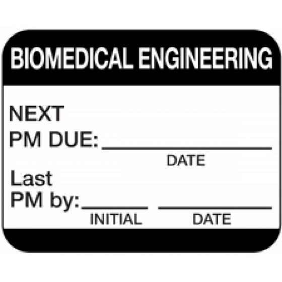 Label Self-Laminating Paper Permanent Biomedical Engineering 1" Core 1-1/4" x 1" Black, 1000 per Roll
