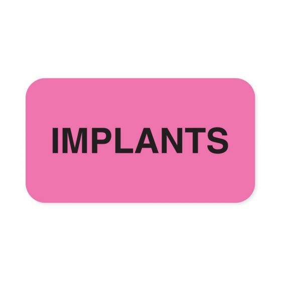 LABEL PAPER REMOVABLE IMPLANTS 1 5/8" X 7/8" FL. PINK 1000 PER ROLL