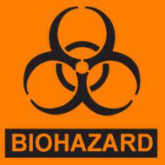 Label Paper Permanent Biohazard 1" Core 5"x5 Fl. Orange 250 per Roll