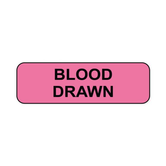 Lab Communication Label (Paper, Permanent) Blood Drawn  1 1/4"x3/8" Fluorescent Pink - 1000 per Roll