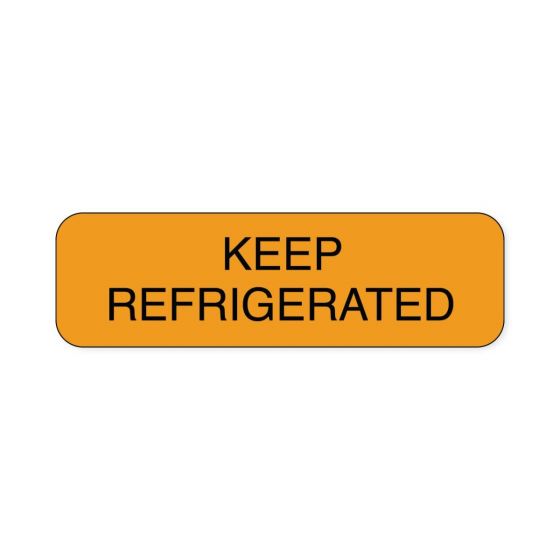 Lab Communication Label (Paper, Permanent) Keep Refrigerated  1 1/4"x3/8" Fluorescent Orange - 1000 per Roll