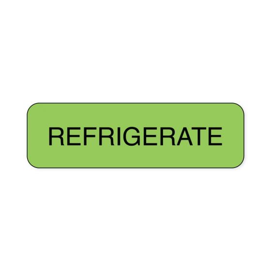 Lab Communication Label (Paper, Permanent) Refrigerate  1 1/4"x3/8" Fluorescent Green - 1000 per Roll