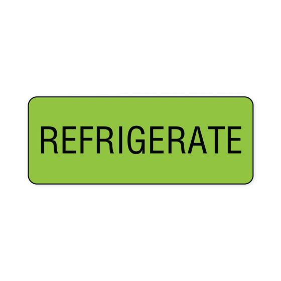Lab Communication Label (Paper, Permanent) Refrigerate  2 1/4"x7/8" Fluorescent Green - 1000 per Roll