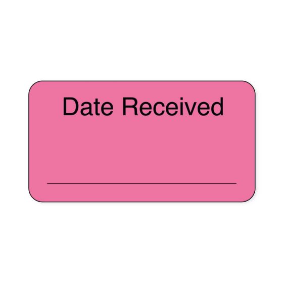 Lab Communication Label (Paper, Permanent) Date Received  1 5/8"x7/8" Fluorescent Pink - 1000 per Roll