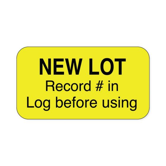 Lab Communication Label (Paper, Permanent) New Lot Record # In  1 5/8"x7/8" Yellow - 1000 per Roll