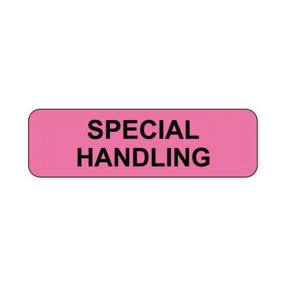 Lab Communication Label (Paper, Permanent) Special Handling  1 1/4"x3/8" Fluorescent Pink - 1000 per Roll