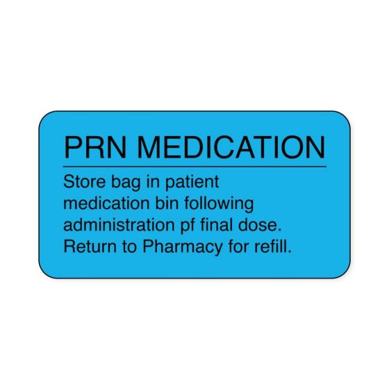 Communication Label (Paper, Permanent) PRN Medication Store 1 5/8" x 7/8" Light Blue - 1000 per Roll