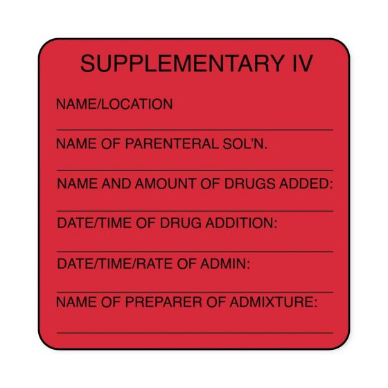 Communication Label (Paper, Permanent) Supplementary IV 2 1/2" x 2 1/2" Fluorescent Red - 500 per Roll