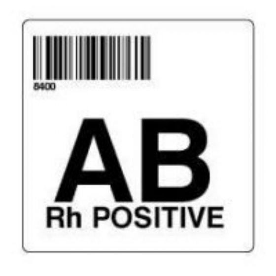 ISBT 128 Label (Synthetic, Permanent) "AB RH Positive'' 2"x2" White - 500 per Roll