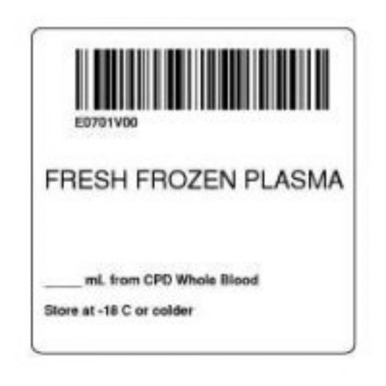 ISBT 128 Label (Synthetic, Permanent) "Fresh Frozen Plasma'' 2"x2" White - 500 per Roll