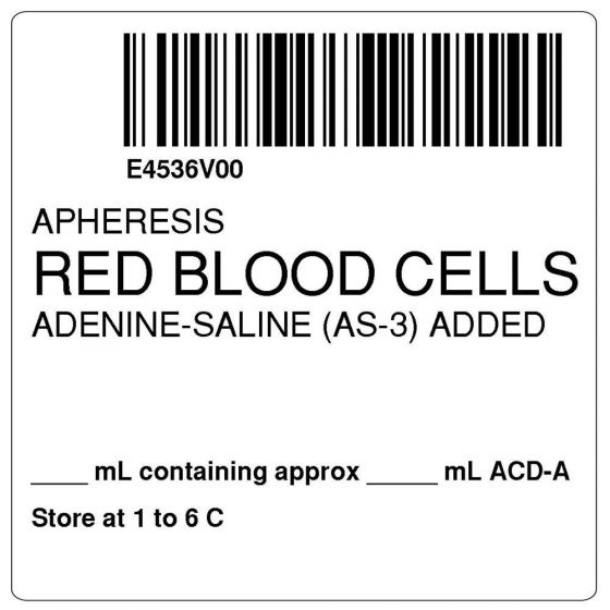 ISBT 128 Label (Synthetic, Permanent) "Apheresis Red Blood" 2"x2" White - 500 per Roll