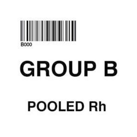 ISBT 128 Label (Synthetic, Permanent) "Group B Pooled Rh'' 2"x2" White - 500 per Roll