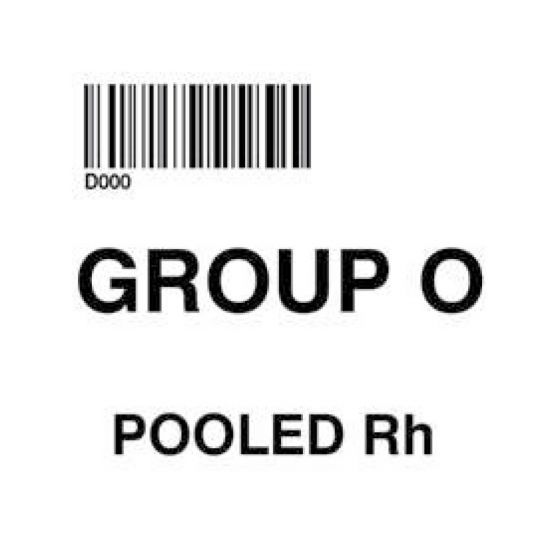 ISBT 128 Label (Synthetic, Permanent) "Group O Pooled Rh'' 2"x2" White - 500 per Roll